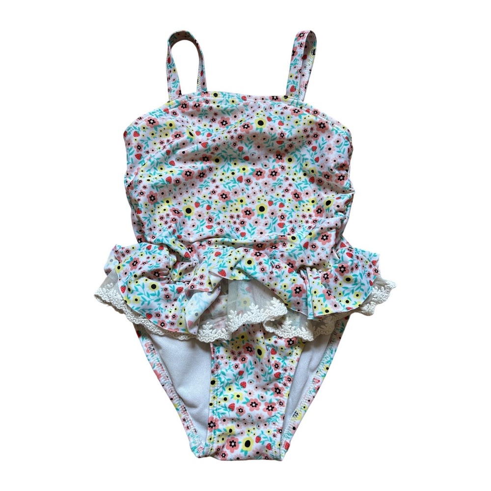 Cat &‎ Jack Swimsuit Toddler Girls White Floral Ruffle Lace SIZE 3T